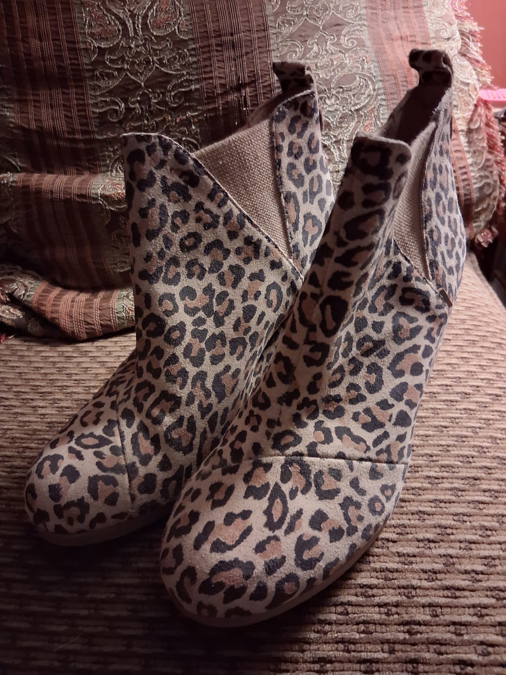 TOMS Kallie Wedge Bootie Leopard Print Ankle Booties